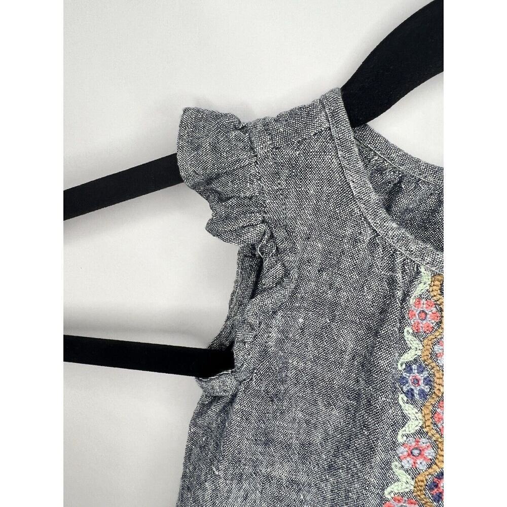 Tea Collection Baby Dress, Chambray Blue Linen Cotton, Floral Embroidered Ruffle - Picture 6 of 11